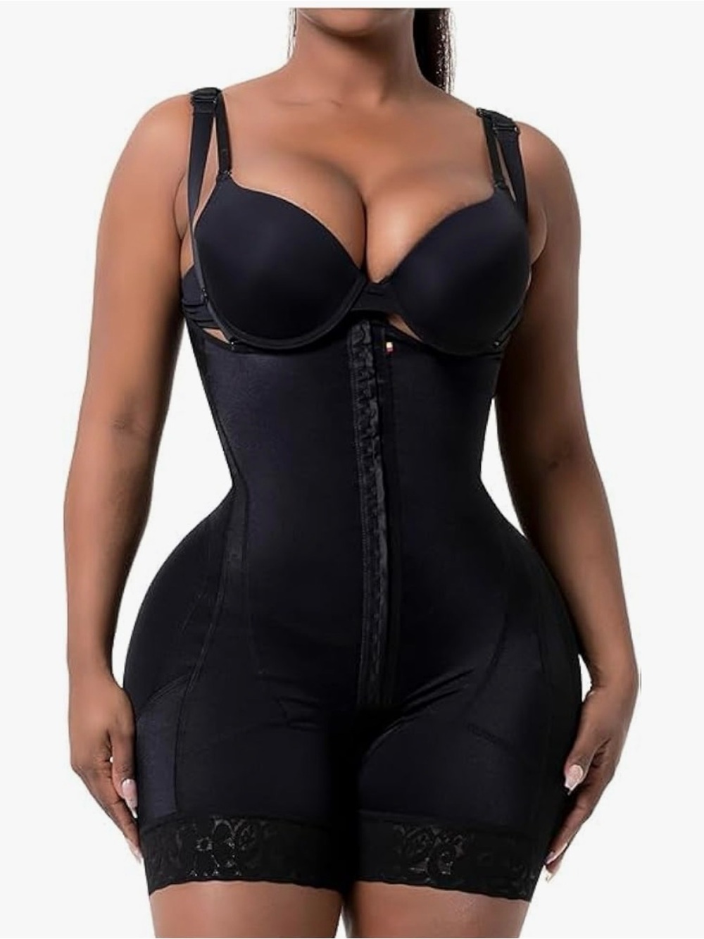 Black High-Waist Full-Body Shapewear Bodysuit - Sleek Tummy Control